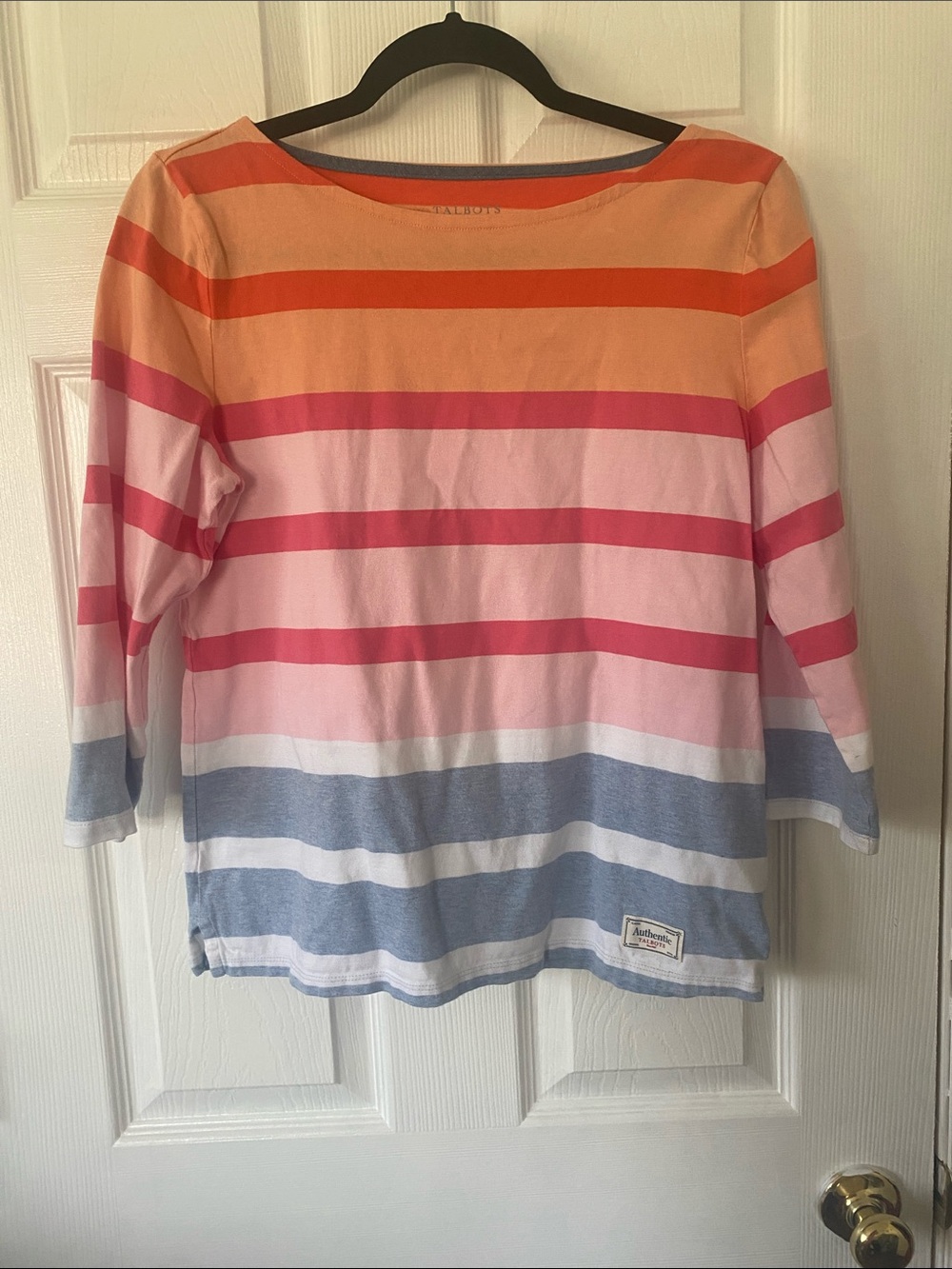 Talbots Striped Boatneck Top in Orange, Pink, Blue